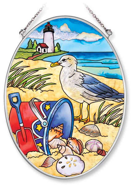 AMIA 6246 A Day at the Beach Medium Oval Stained Glass