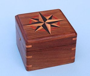 Small Boxed Compass with Hand Inlaid Compass Rose