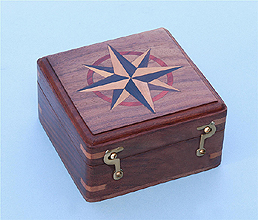 Large Hardwood Case with Hand Inlaid Compass Rose