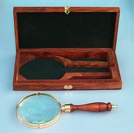 Brass and Hardwood Hand Magnifier with Hardwood Case