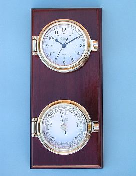 Weems and Plath Cutter Model Brass Ship's Clock and Barometer Presentation Plaque